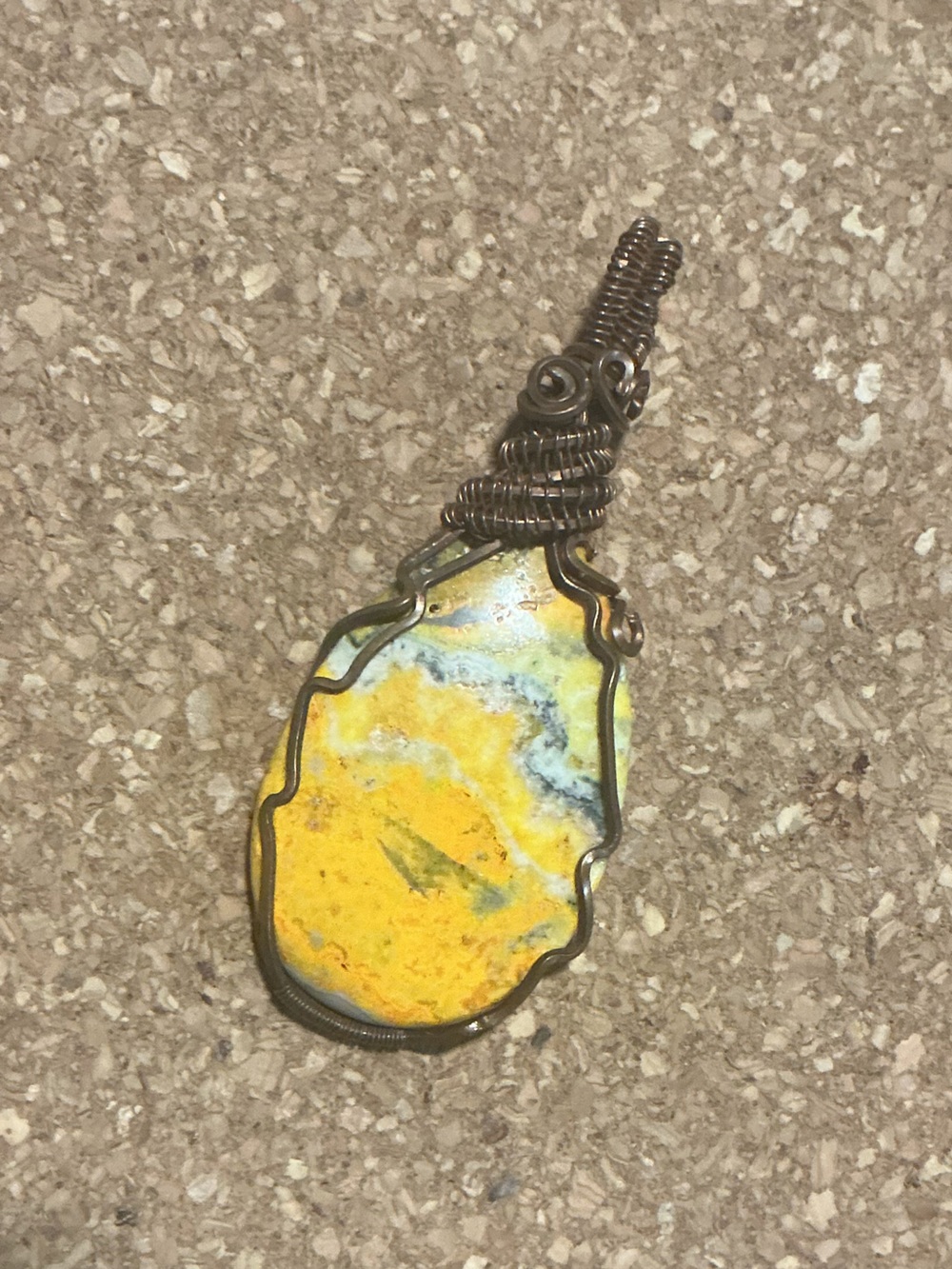 Yellow Stone Wire-Wrapped Pendant Necklace - Unbranded